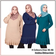 FC Mart - Plus Size Blouse / Baju Muslimah Labuh Saiz Besar / Women Ruffle Long Sleeve Top / Blause Perempuan Beropol