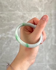 天然翡翠 緬甸 A玉 玉鐲 • 白底青幼條圓鐲D