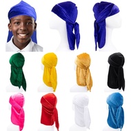 BUUXIAA Long Tail Velvet Pirate Hat Durag Pre-Tied Elastic Headwrap Bandana Hip Hop Baby Turban Hijab Children