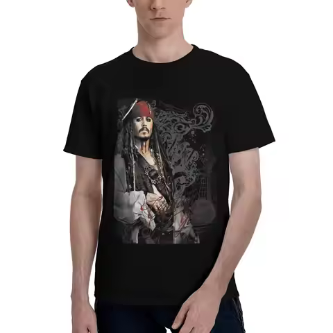 Disney Pirates of The Caribbean Captain Jack Ornate Poster Men's Humorous Tees Short Sleeve 100% Cot