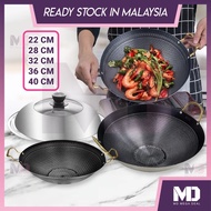 《Mega Deal》Honeycomb Kuali with Golden Handle Stainless Steel Etching Coating Black Wok Sudip Besi P