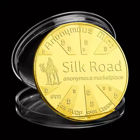 Bitcoin Collectible Silvery Golden Plated Souvenir Coin Silk Road Bitcoin Cryptocurrency Collection 