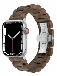 1入組男女適用核桃色蘋果手錶錶帶，適用於蘋果手錶45mm 44mm 38mm 40mm 41mm 42mm 49mm 實木蝴蝶扣手帶，適用於系列Ultra 9 8 7 6 5 4 3 2 1 SE智慧手錶錶帶，配件為蘋果手錶帶手鐲手錶帶