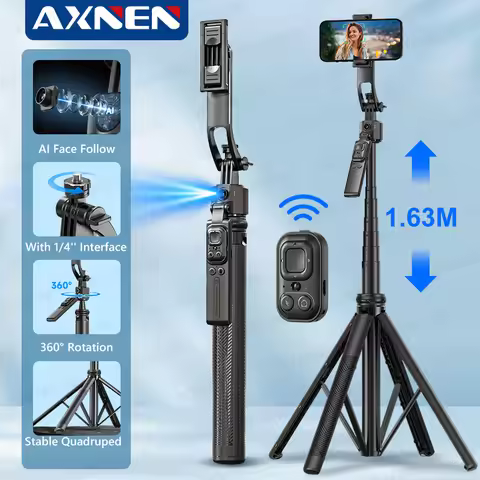 1630mm/64in C17 Tripod Selfie Stick 360° Auto Rotation Shooting Quadruped Phone Stand Face Track Blu