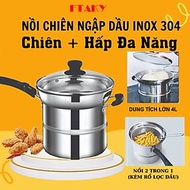 Set Combo Nồi Inox 304 Đa Năng Nồi Chiên Ngập Dầu Kết Hợp Hấp Đa Năng Có Xửng Hấp Và Giá Lọc Đi Kèm 