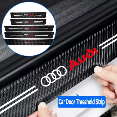 High-quality Carbon Fiber Car Door Sill Protector Sticker For Audi Q5 Q3 Q2 Q7 A3 B5 B6 B7 B8 B9 8P 