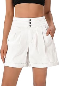 Jean Shorts for Women Stretchy Wide Leg High Waisted Denim Shorts with Cuffed Hem