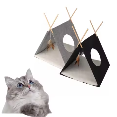 Pawise Custom Outdoor Indoor Collapsible Soft Cat House With Hanging Feather Foldable Pet Cat Tent B