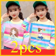 Ready stock  2-12tahun baju lengan panjang budak perempuan/stripe shirt kids long sleeve/baju t shirt budak//tshirt kids