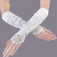 2023 New Cheap Fingerless Gloves Satin Wedding Bridal Gloves Beaded Lace Gloves Wedding Accessories Elbow Length Free Shipping