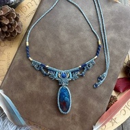 N669 蠟線編織 藍銅礦 青金石珠 銅珠 頸鏈 (可調長度)