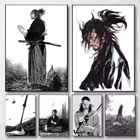 Vintage Japanese Anime Wall Art Miyamoto Musashi Vagabond Bushido Warrior Poster Canvas Painting Per