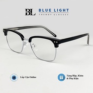 Gong Kính Cận Kính Giả Cận Nam Nữ Cao Cấp Clubmaster Mắt Vuông Đen Bạc Cốt Thép - BLUE LIGHT