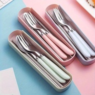 Stainless Steel Cutlery Set with Storage Box, 4 Counts/set Portable Cutlery Set, Tableware Set for H