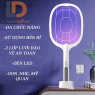Vợt muỗi cao cấp có đèn led bắt muỗi 2 lớp lưới bảo vệ an toàn D18