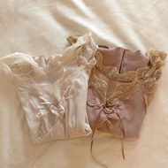 <現貨>荷葉邊前絲帶蕾絲吊帶背心 (灰啡色) 日本品牌 日牌 GRL 日本直送 OL穿搭