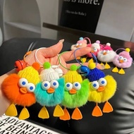 GANTUNGAN Small Briquette Keychain Plush Duck Pendant Rabbit Fur Bag Pendant Rex Pendant Car Keychai
