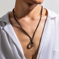 Boho Vintage Metal Double Ring loket kalung kasual korea Velvet laras tali rantai kalung barang kemas leher lelaki