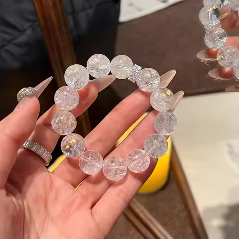 light Lemurian White Crystal Azeztulite Quartz Bracelet Smooth Round Beads Simple couple jewelry gif