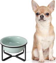 Elevated Ceramic Dog Bowl - Dog Bowl with Non-Slip Metal Stand - Small Dog Bowl - High Dog Treat Bow