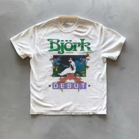 100% Cotton Y2k Bjork Debut T-Shirt Vintage Graphic Tees Gothic Grunge Y2k Emo Scene Amity Afflictio