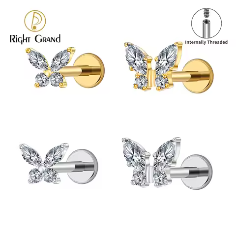 Right Grand ASTM F136 Titanium 16G Mini Butterfly CZ Labret Tragus Cartilage Conch Forward Helix Stu