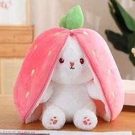 18CM Creative Funny Doll Carrot Rabbit Plush Toy Stuffed Soft Bunny Hiding in Strawberry Bag Toys fo
