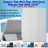 For Lenovo Xiaoxin Pad 2022 10.6 inch TB-128FU Tab M10 Plus (3rd Gen) 10.61" TB-125FU High End Clear Acrylic Protective Case Sleep Wake Tablet Cover Flip Stand PU Leather Casing