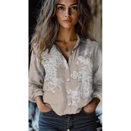 2025 Ladies Shirt Lapel Cardigan Top Solid Color Knitting 3D Printing Christmas Season20251209CS