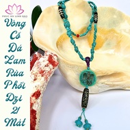 Blue Turtle Necklace with 21 Eyes Dzi - Phuc An Linh Bao - Longevity & Perfect Success