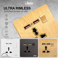 reTouch Ultra Rimless Switch 13A Universal USB Switched Socket 2 Gang Neon Matte Grey Gold White SIR