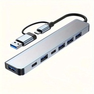 USB C Hub USB Hub 3.0 Aluminum 7 in 1 USB Extender USB Splitter with USB 3.0 4 X USB 2.0 and 2 USB C