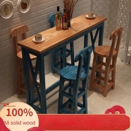【NEW】 ♞,♘Solid Wood Bar Counter Chair High Bar Table Distressed Bar Counter Balcony Bar Counter Home