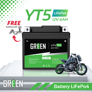YT5 (12V 6Ah) แบตเตอรี่มอเตอร์ไซค์ LiFePo4 แบตเตอรี่ลิเธียมฟอสเฟต Green battery