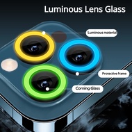 For iPhone 15 Pro Max 14 13 12 11 Pro Max 14 15 Plus Luminous Film Tempered Glass Ring Metal luminated Camera Lens Protector