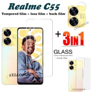 OPPO Realme C55 Tempered Glass Realme C33 Screen Protector Realme C30 C30S C35 Camera Lens Protector Full Cover Screen Matte Privacy Glass 3In1 Carbon fiber back film
