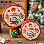 POP Christmas Tinplate Candy Box, Round Metal Cookie Tin Box, Cute Red Santa Claus Empty Biscuit Pac