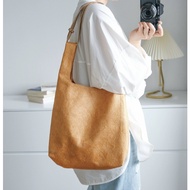 [WKK] Niche Casual Literary Pleated Shoulder Bag Waterproof Dupont Paper Tote Bag Can't Tear Large Capacity Kraft Paper Zongzi Bag Lunch Box Bag