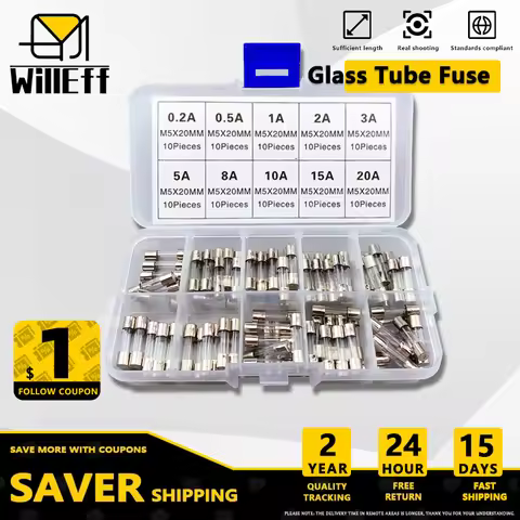 70pcs/100pcs 5*20 6*30 Glass Tube Fuse Fusible Blow Fast Auto Fuses M5X20MM M6X20MM 0.2A 0.5A 1A 2A 