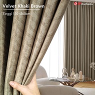 IP CURTAIN VELVET Langsir Warna Khaki Brown 80% Blackout 3D Amboss Corak SeaWeed SiapJahit Hook/Ring
