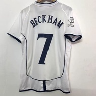 2002 World Cup England Jersey Retro Short Sleeve Top No. 7 Beckham Mens Quick-Drying Breathable T-Sh