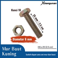 Yellow Nut and Bolt M6 x 25 Length 2.5 Cm