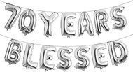 70 Years Blessed Multicolor Glitter Balloon Banner, 70th Birthday/Wedding Anniversary Party Decorati