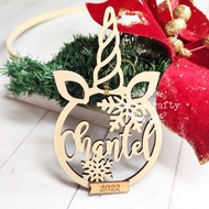 Personalized name unicorn wooden Christmas bauble, personalized xmas ornamens, christmas bauble name