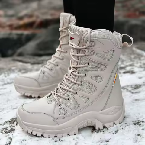 Winter Women High-Top Outdoor Plush Leather Hiking Shoes Trekking Woman Boots Mountain Sneakers Camp