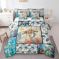 Erosebridal Octopus Bed in a Bag King Size,Kids 3D Sea Turtle Crab 7 Pcs Comforter Set,Boys Tortoise