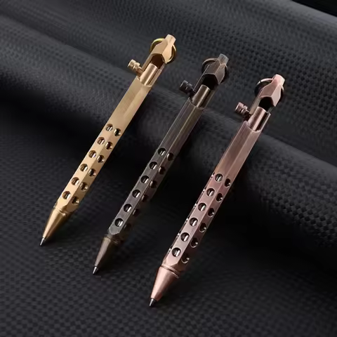 Portable Brass Pen Medium Point 1.0mm Retro Ballpoint Pen Bolt Action Smooth Writing Rollerball Pen