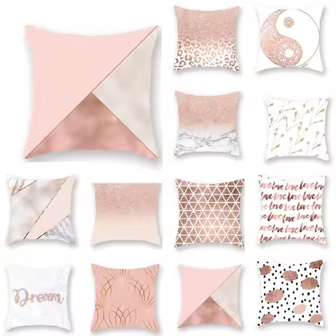 45X45CM Pink Shiny Polka Dot Alphabet Geometric Simple Pillow Cover Bed Sofa Car Office Seat Cushion