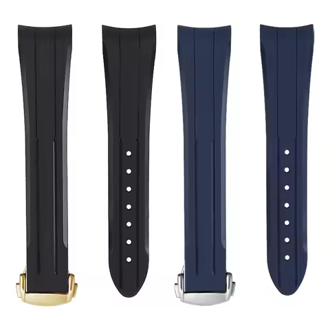 Rubber Silicone Watch Band For Omega&Swatch Seamaster 300 Speedmaster Moon Strap Men‘s Arc mouth Blu