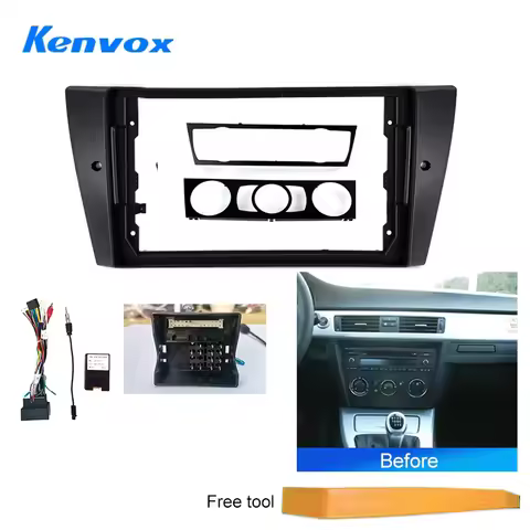 KENVOX Android Radio Frame For BMW 3 Series E90 E91 E92 E93 9 inch 2DIN Fascia Stereo Panel Harness 